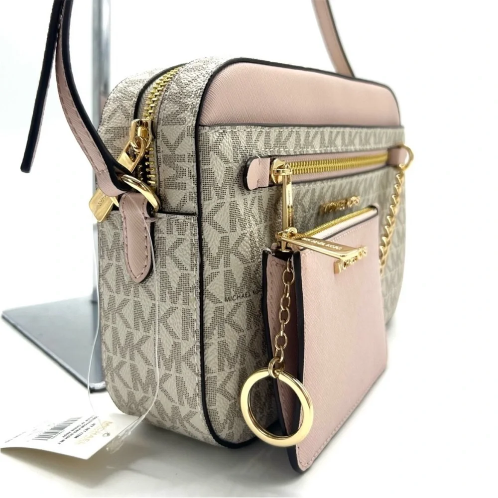 Michael Kors Jet Set LG Signature Logo Crossbody Bag & Matching TZ Coinpouch ID - Picture 4 of 14